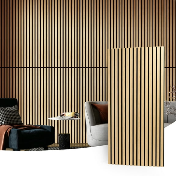 3D Fluted Acoustic Wood Wall Panels 23.6 x 47.2in, MDF High Density Polyester Fiber, 4 Piece