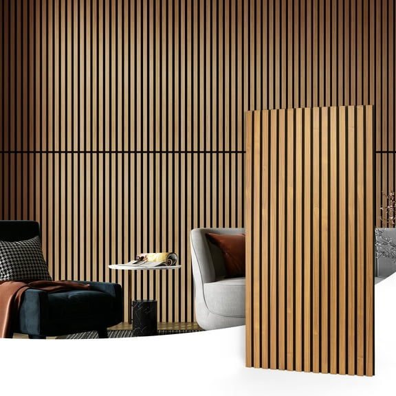 Art3d 4-Piece 3D Fluted Acoustic Wood Wall Panels，Sound Absorbing Decor Panels-Teak