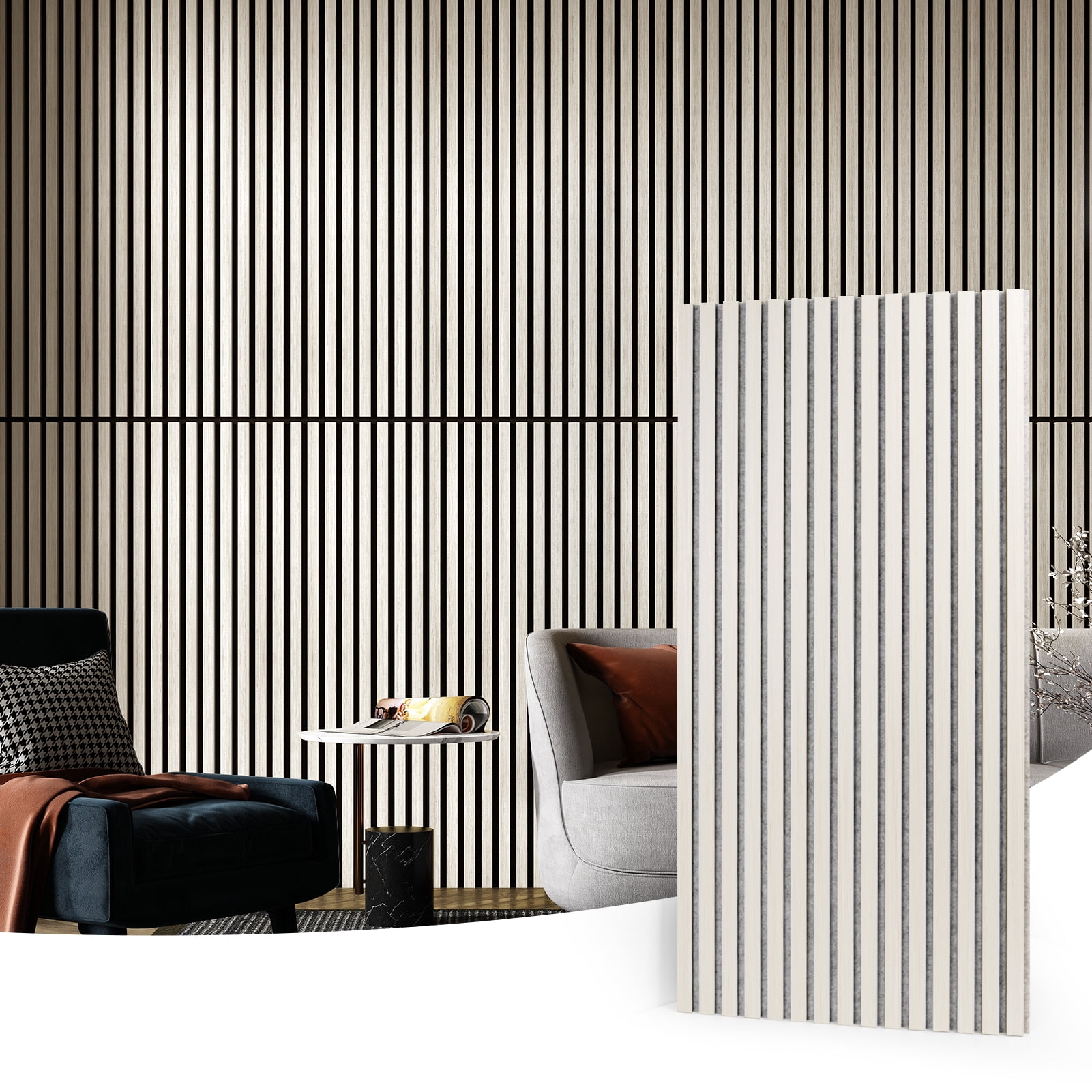 Art3d 3D Acoustic Wood Panels, White Elm, 23.6" x 47.2", MDF, 4-Pack