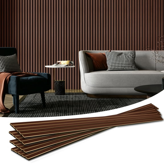 Art3d 4-Piece Wood Slat Acoustic Panels，3D Textured Panel for Ceiling and Wall-Dark Brown