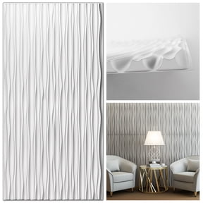 Art3d 6-Pack 47.2 "x23.6" PVC 3D Wall Panels Cum 2ftx4ft Drop Ceiling Tile, 3D Textured Wavy Wall Paneling-White