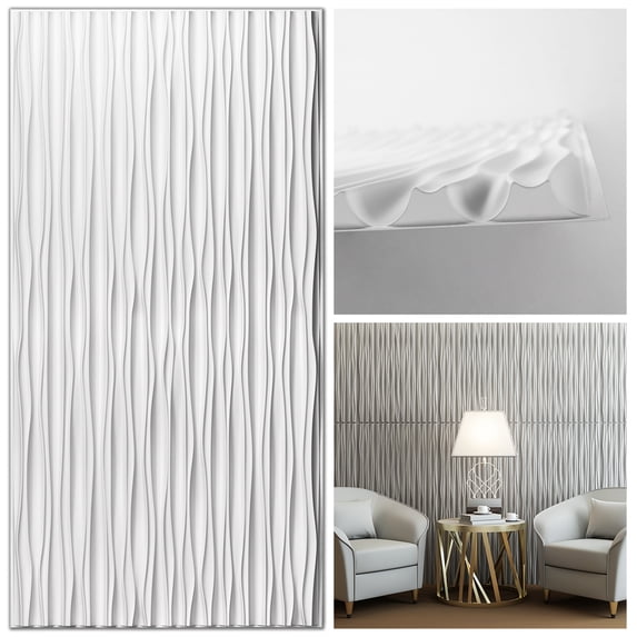 Art3d 6-Pack 47.2 "x23.6" PVC 3D Wall Panels Cum 2ftx4ft Drop Ceiling Tile, 3D Textured Wavy Wall Paneling-White