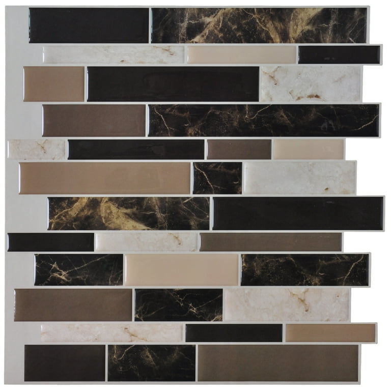 Art3d Black Brown and Beige Marble12 in. x 12 in. Vinyl Peel and Stick Wall Tile Backsplash (6-Pack) Art3d Black Brown and Beige Marble12 in. x 12 in. Vinyl Peel and Stick Wall Tile Backsplash (6-Pack)