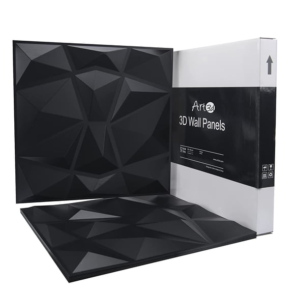 Art3d 3D Paneling Textured 3D Wall Design  Black Diamond  19.7" x 19.7" (12 Pack)