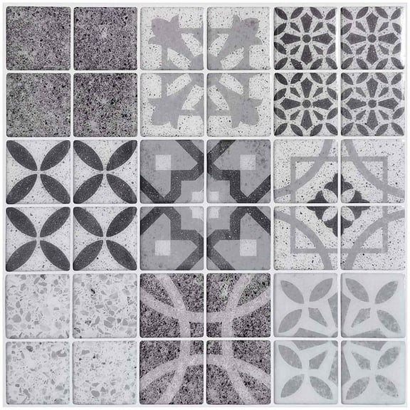 Art3d Black&White Talavera 12 in. x 12 in. Peel and Stick Wall Tile Backsplash (10-Pack)