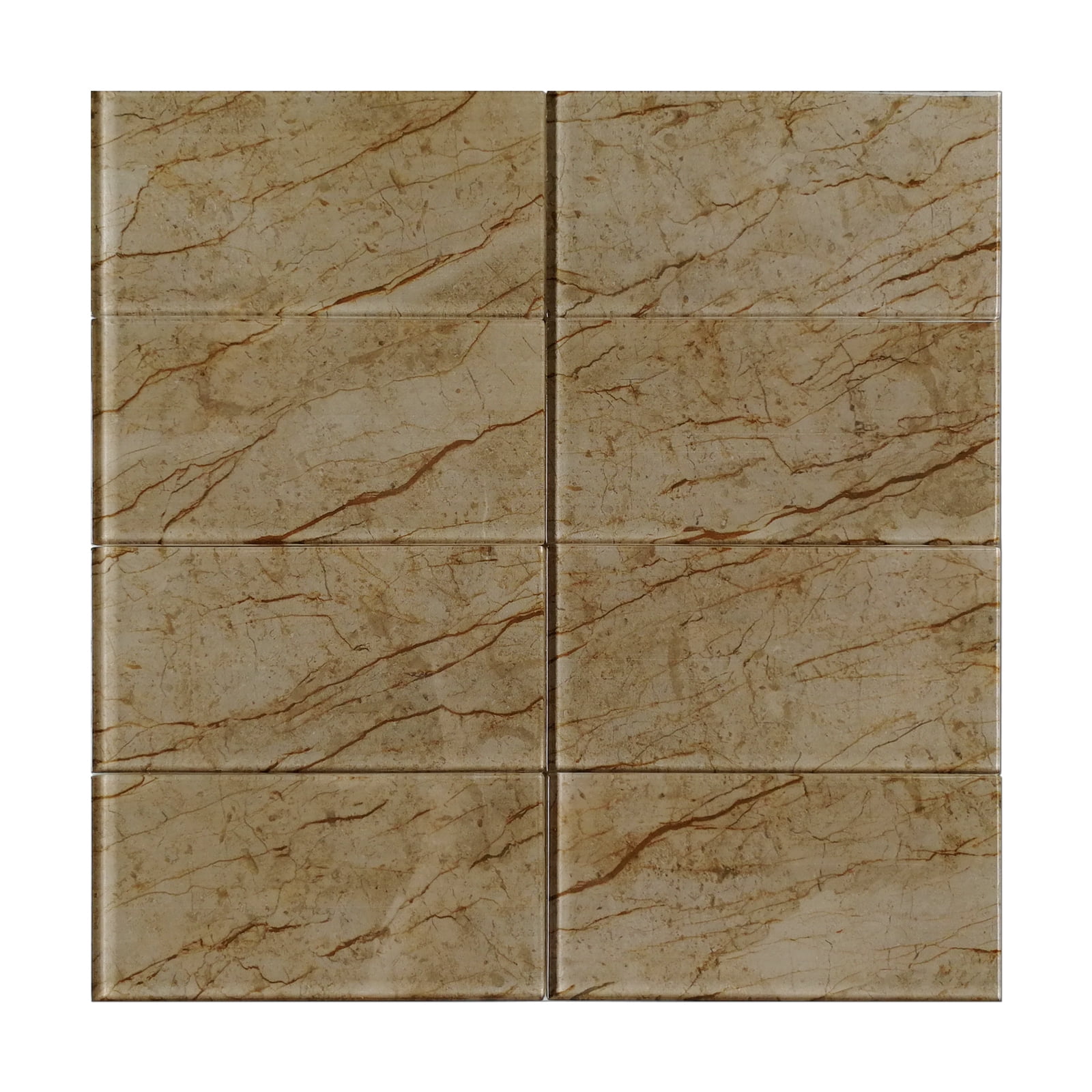 Art3d Brown Marble 3"x 6" Peel and Stick Glass Tiles for Kitchen Backsplash (32-Pack)