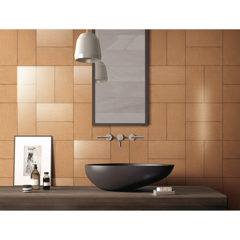 Art3d Brushed Cooper 12 in. x 12 in. Peel and Stick Tile Metal Backsplash Tile (10-Pack) Art3d Brushed Cooper 12 in. x 12 in. Peel and Stick Tile Metal Backsplash Tile (10-Pack)