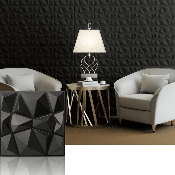 Art3d Decorative 3D Wall Panels in Diamond Design, 12"x12" Matt Black (33 Pack)