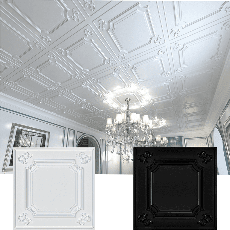Art Drop Ceiling Tiles 24x24 In Black 12 Pack 48 Sq Ft Wainscoting Panels Glue Up 2x2 Com