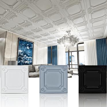 Art3d Drop Ceiling Tiles 24x24 in White (12-Pack, 48 Sq.ft), Wainscoting Panels Glue Up 2x2