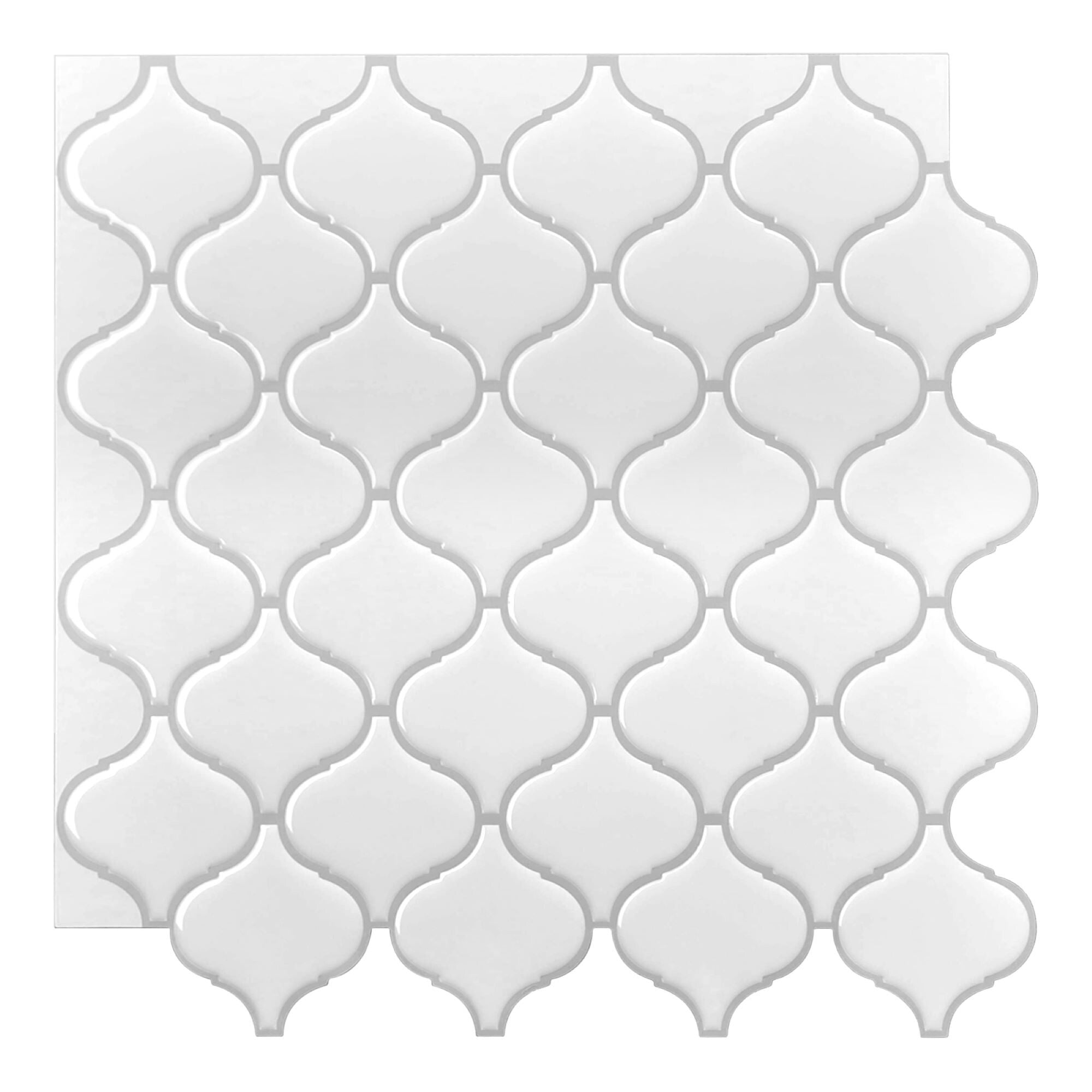 Art3d Lantern Mosaic Tile Peel and Stick Backsplash, 12''X 12'' , For Kitchen & Bathroom White