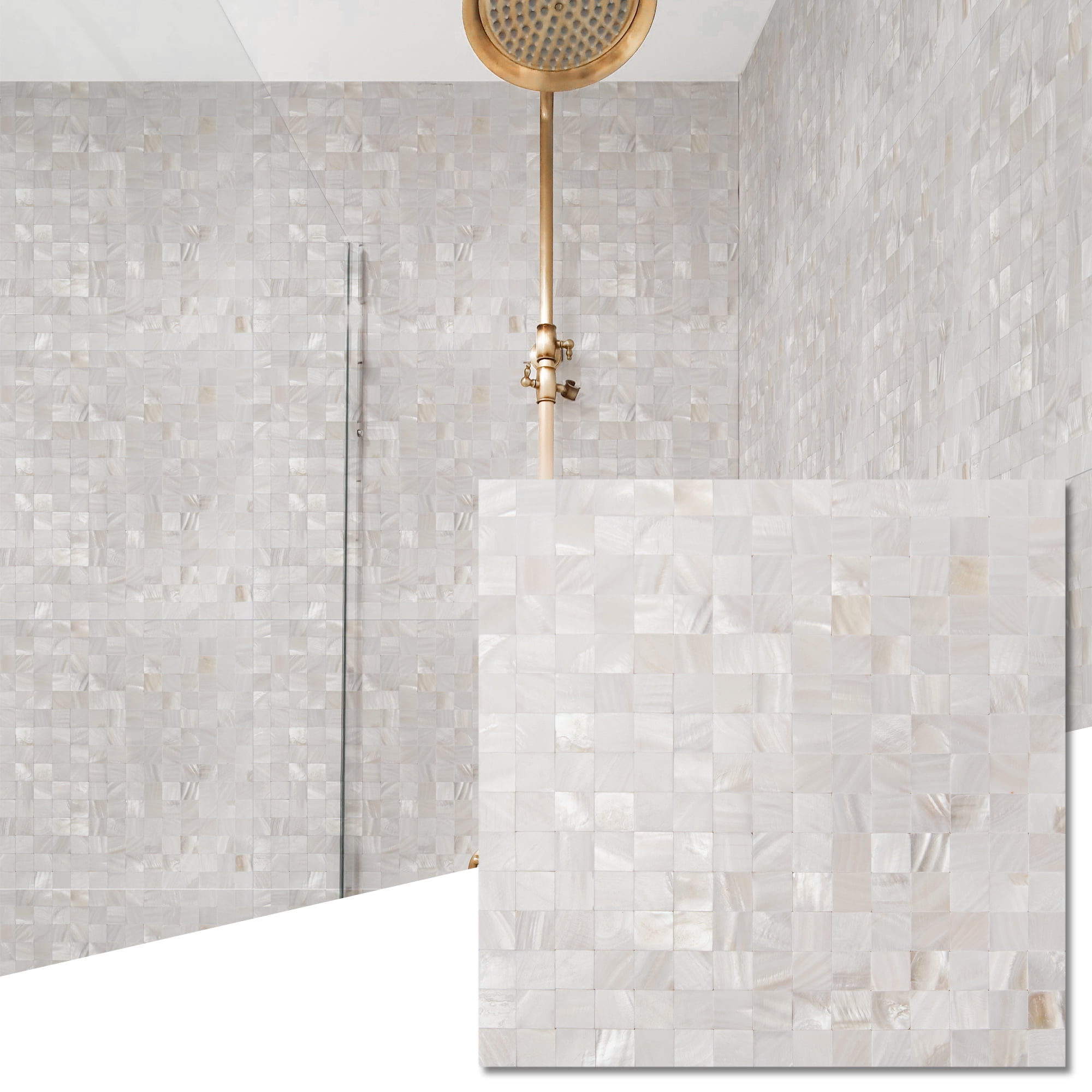 Art3d Mother of Pearl Shell Mini Square Seamless Mosaic Tile for Kitchen Backsplash, Nature Pearl, 12" L X 12" W,(6 Sheets)