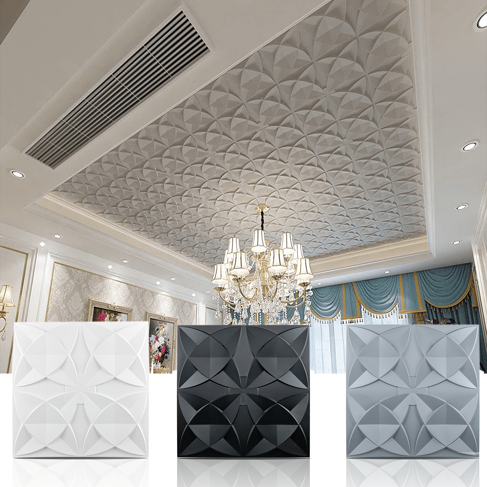 Art3d Ornamental Ceiling Tile 2x2 Glue up, Ceiling Tile Pack of 12pcs White  Flowers