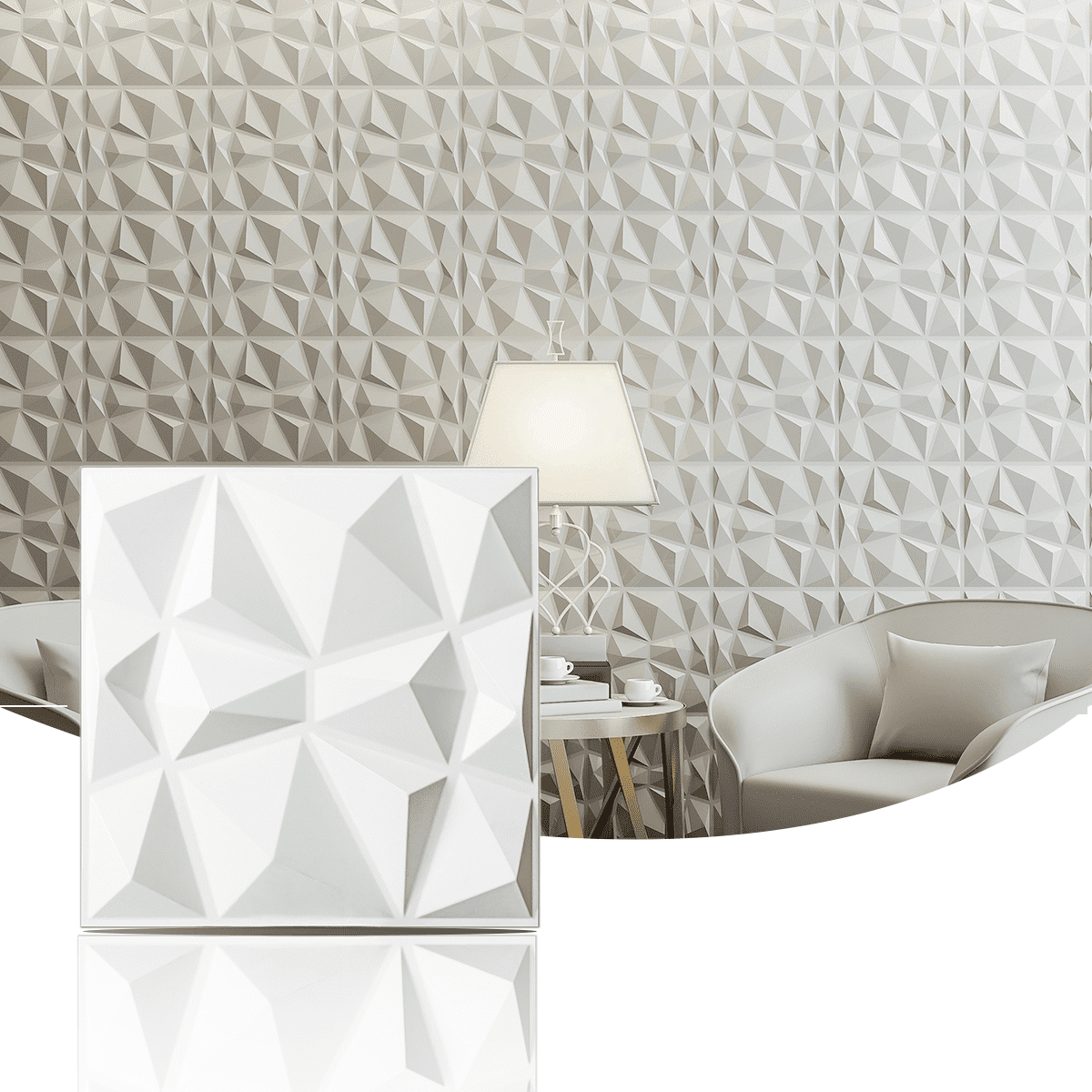Art3d white 3D PVC Wall Panels in Diamond Design, 12x12 (33 Pack)