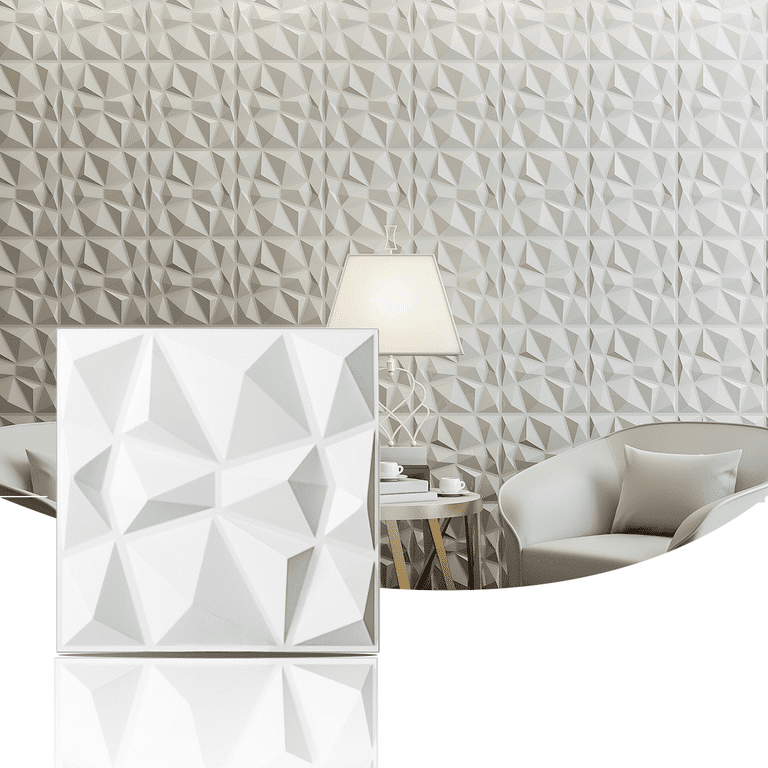 Art3d PVC 3D Wall Panel Pyramid in Matt White, Sized 11.8X11.8 Pack of 33  Tiles