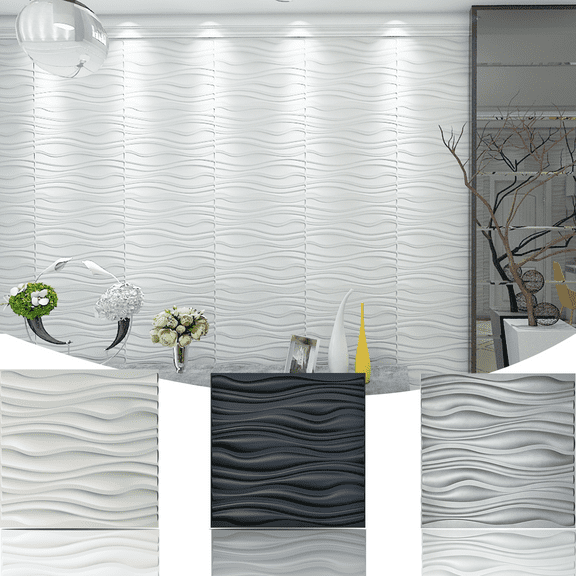 Art3d PVC 3D Wall Panels For Living Bedroom kitchen White 19.7" x 19.7" (12 Pack)