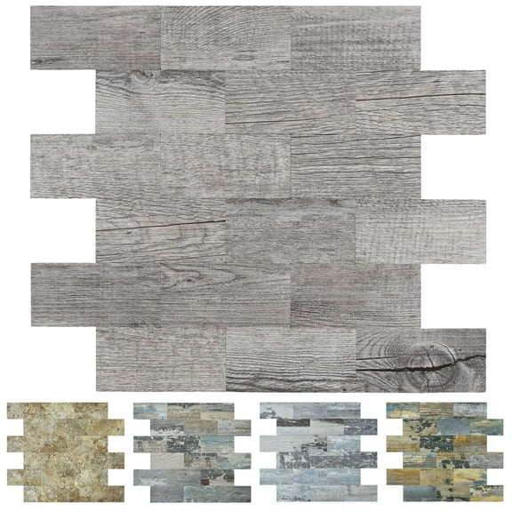 Art3d Peel and Stick Backsplashes Wall Tile Gray Wood Grain, 5-Pack of 13.5x11.4inches, for Kitchen Backsplash, Bathroom Decoration, Fireplace and Stair Riser Decal, Made of PVC Composite Laminate