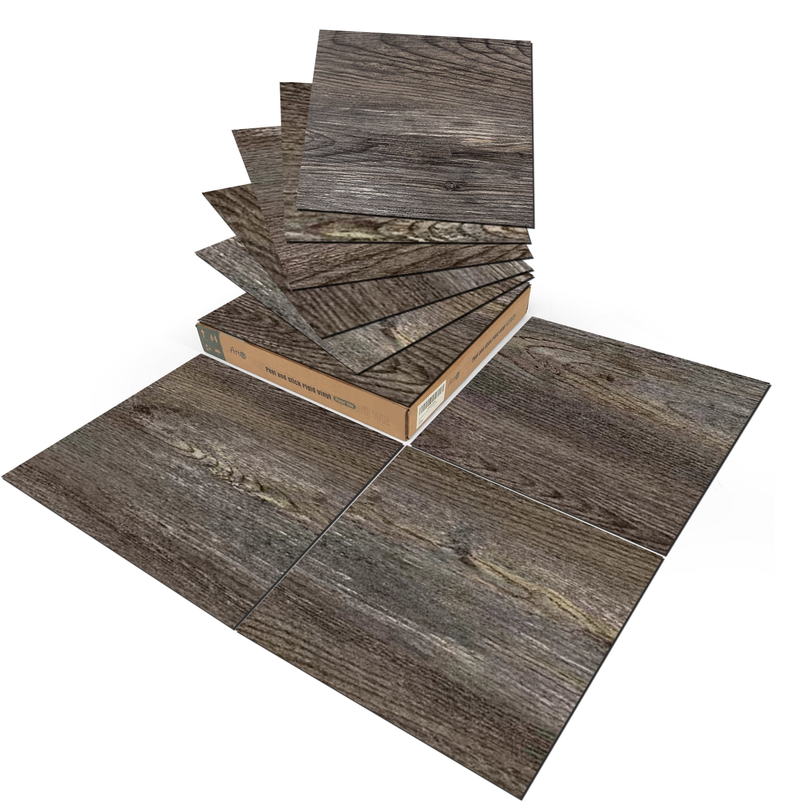Art3d Peel and Stick Vinyl Floor Tiles 30-Pack 12 x 12 inch, Self Adhesive Waterproof Flooring Wood Planks for Kitchen, Dining Room, Bedrooms, Cover 30 Sq. Ft, Ebony