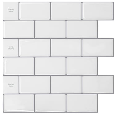 Art3d Peel and Stick Backsplash Tile, 10-Sheet Stick on Subway Tiles for Kitchem, Bathroom Back Splashes, 12"x12", Warm White with Gray Grout