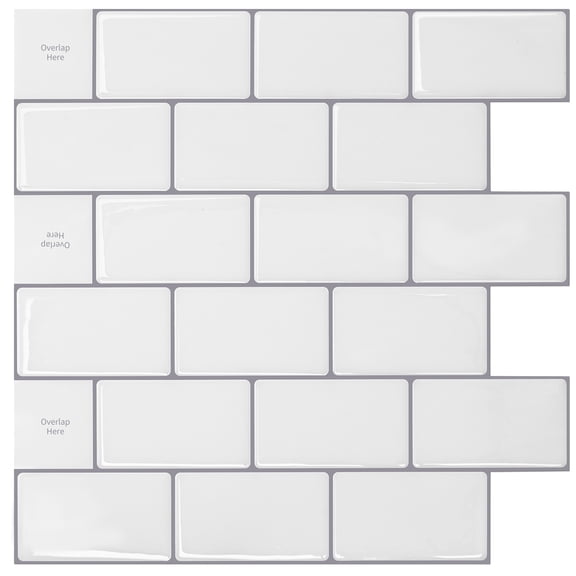 Art3d Peel and Stick Backsplash Tile, 10-Sheet Stick on Subway Tiles for Kitchem, Bathroom Back Splashes, 12"x12", Warm White with Gray Grout
