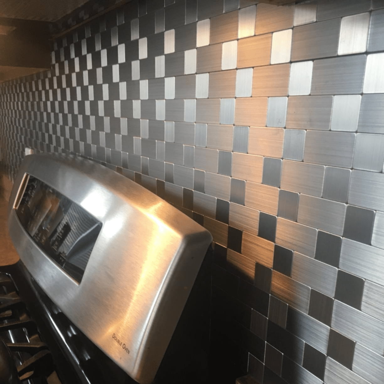 Art3d Peel and Stick Backsplash Tile 12"x12" Brushed Silver Aluminium Silver Bathroom/Kitchen Tile,Metal Wall Stickers (10-Pack)