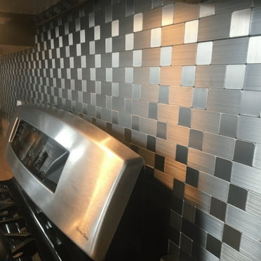 Art3d Peel and Stick Backsplash Tile 12"x12" Brushed Silver Kitchen Tile (10-Pack)