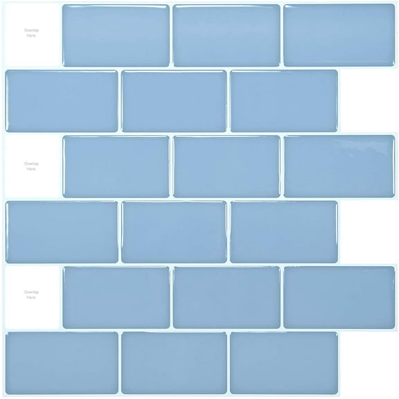 Art3d Peel and Stick Backsplash Tile 12"x12 Subway 3D Wall Sticker Wallpaper   Kitchen Bathroom Self Adhesive Removable Stick in Blue (10-Pack)