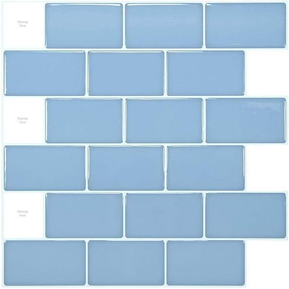 Art3d Peel and Stick Backsplash Tile 12"x12 Subway 3D Wall Sticker Wallpaper Kitchen Bathroom Self Adhesive Removable Stick in Blue (10-Pack)