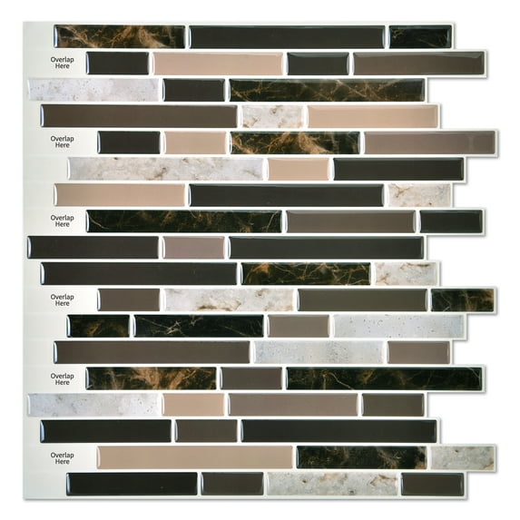 Art3d Peel and Stick Backsplash Tile Brown Mix Wall Tile 12 in. x 12 in. (6-Pack)