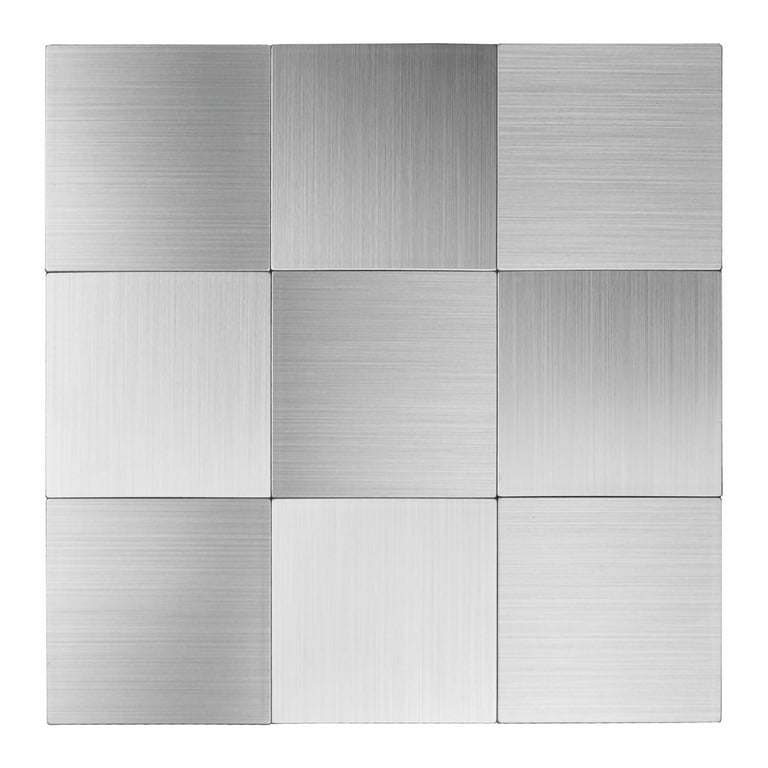 SpeedTiles Subway Peel and Stick 6-Pack Silver Stainless Steel 12-in x 12-in Brushed Metal Brick Peel-and-Stick Wall Tile