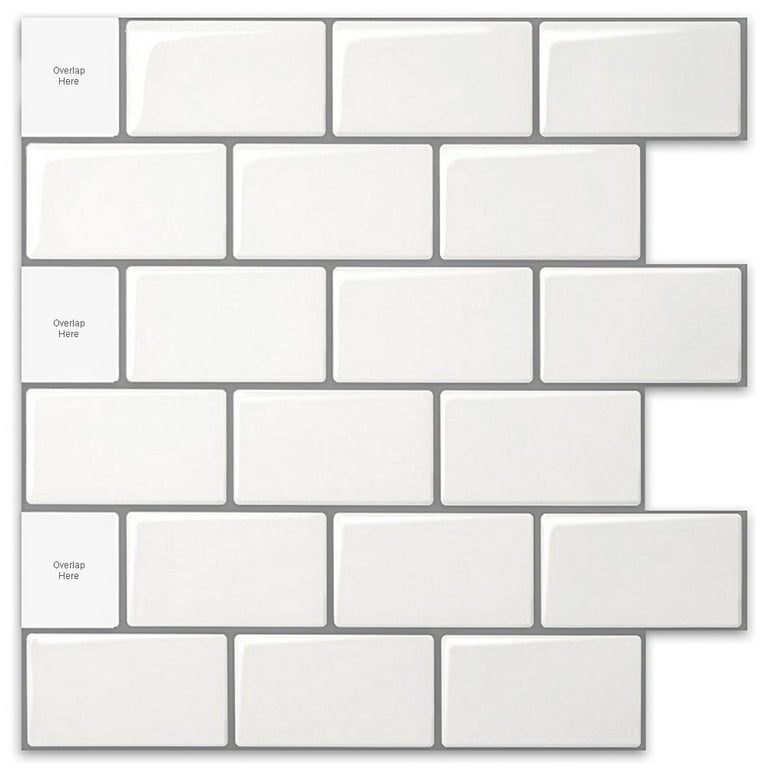 Long King Tile Peel and Stick Backsplash Tile White Subway Wall Tile 12 in. x 12 in. (10-Pack) - 1