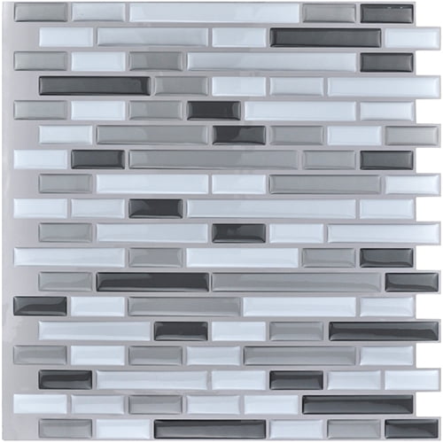 Art3d Peel and Stick Backsplash Tile Kitchen Vinyl Sticker, 12" x 12" Gray White Design (10-Pack)