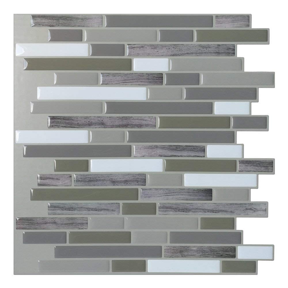 Art3d Peel and Stick Backsplash Tile Long Stone Wall Tile for Kitchen / Bathroom 12"x12", (6 Pack)