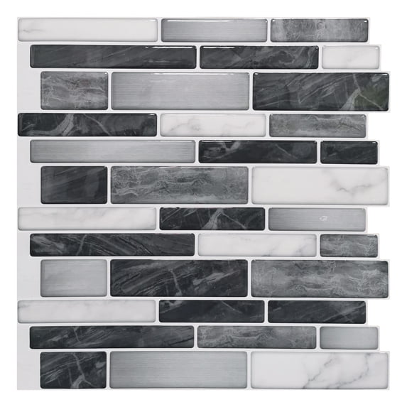 Art3d Peel and Stick Backsplash Tile Marble Black Wall Tile 12 in. x 12 in. (10-Pack)