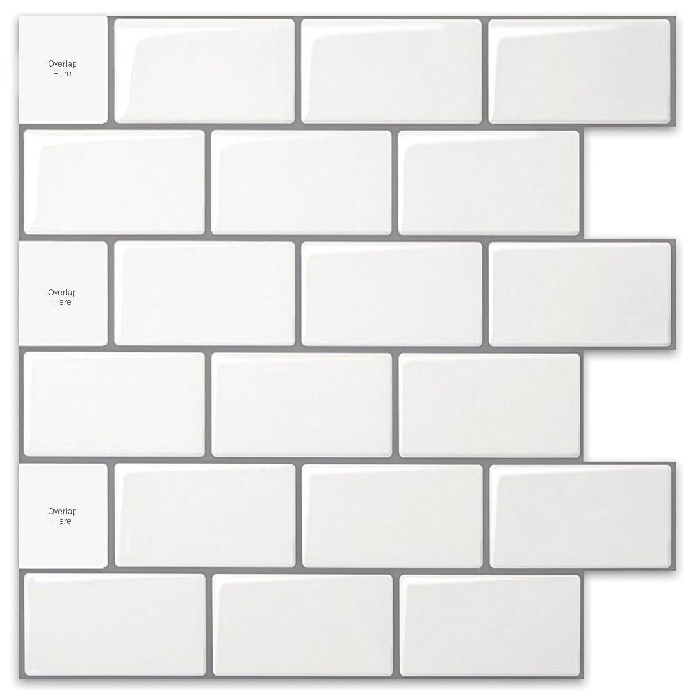 Art3d Peel and Stick Backsplash Tile White Kitchen Backsplash Tile in Subway Design 12" x 12" (6-Pack)