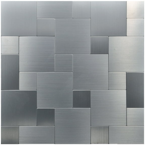 Art3d Puzzle brushed Silver 12 in. x 12 in. Peel and Stick Metal Backsplash Tile (10-Pack)