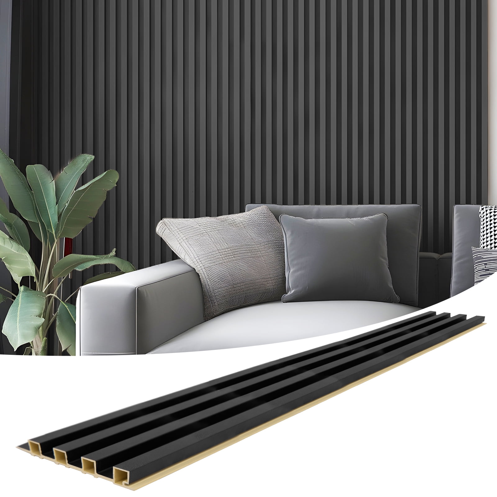 Art3d Slat Wall Panel，8-Pack 96 x 6in Covering 32sq.ft，WPC Acoustic Diffuser Panel- Matte Black
