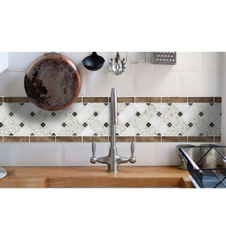 Art3d Tile Borders Peel and Stick Backsplash 12.4x5 Removable Backsplash  for Kitchen & Bathroom (10-Pack) 