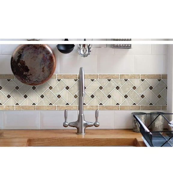 Art3d Tile Borders Peel and Stick Backsplash 12.4"x5" Removable Backsplash for Kitchen & Bathroom (10-Pack)