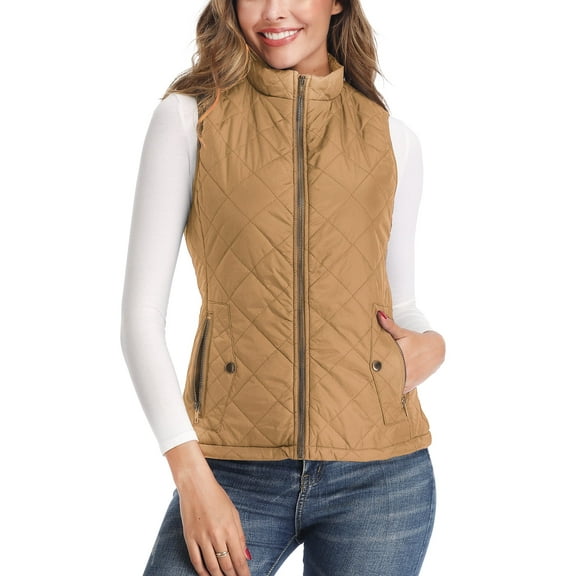 Art3d Women's Vests - Padded Lightweight Vest for Women, Stand Collar Quilted Gilet with Zip Pockets- XL Size