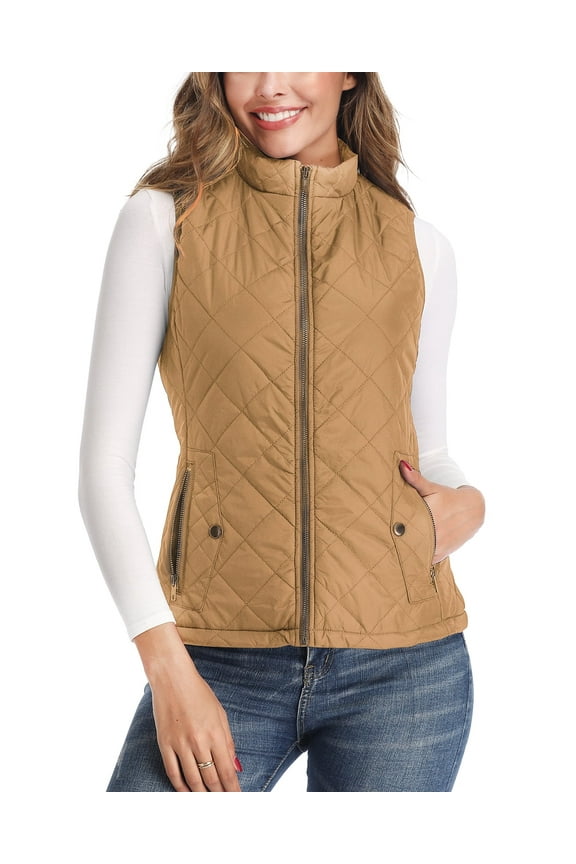 Women's Vests - Padded Lightweight Vest for Women, Stand Collar Quilted Gilet with Zip Pockets- XL Size