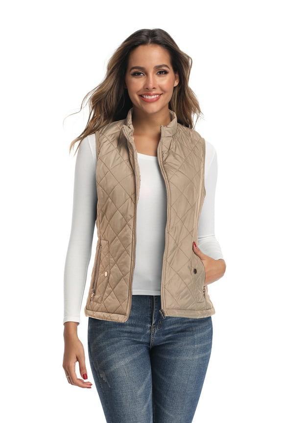 Women's Vests - Padded Lightweight Vest for Women, Stand Collar Quilted Gilet with Zip Pockets