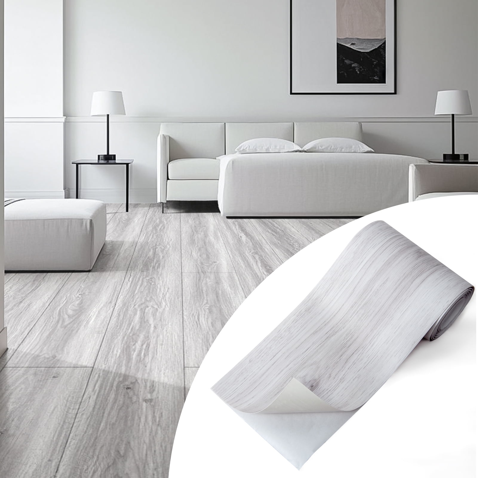 Art3dwallpanel 10Pcs 36''x6'' Peel and Stick Floor Tiles, Luxury Vinyl Plank Flooring Wood Look, Floor Tile Sticker for Bedroom, Living Room, Kitchen, 15 Sq.ft,White/Grey