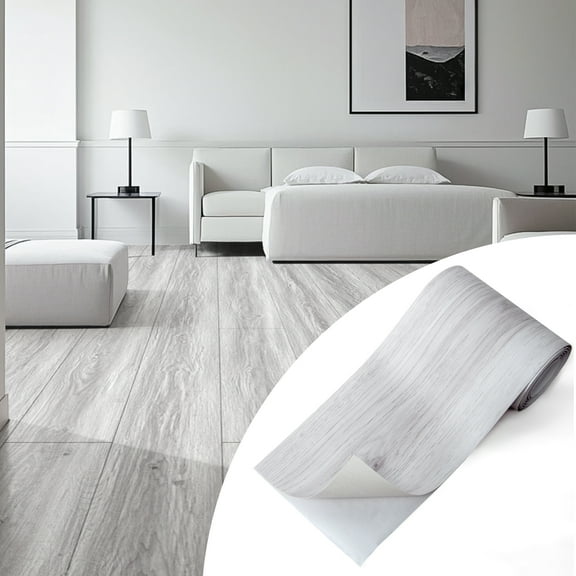 Art3dwallpanel 10Pcs 36''x6'' Peel and Stick Floor Tiles, Luxury Vinyl Plank Flooring Wood Look, Floor Tile Sticker for Bedroom, Living Room, Kitchen, 15 Sq.ft,White/Grey