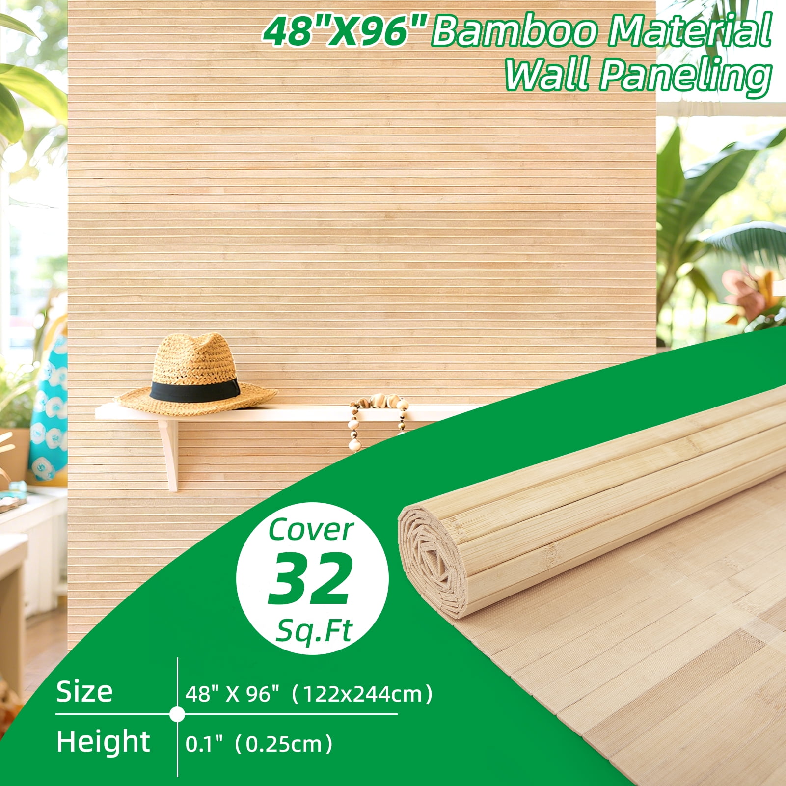 Art3dwallpanel 48'' x 96'' Natural Bamboo Wall Panel for Interior Wall Décor for Living Room, Bedroom,Carbonized