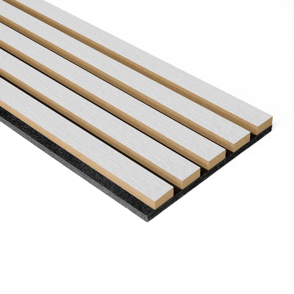 Art3dwallpanel 4Pcs 94.5'' x 7.9'' Wood Slat Acoustic Panels, MDF 3D Wall Panel for Accent Wall Ceiling Office,Brushed Silver
