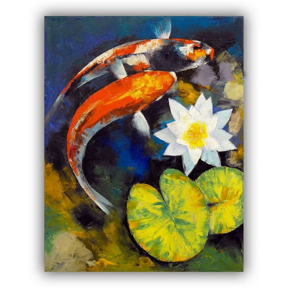 ArtApeelz Michael Creese 'Koi Fish And Water Lily' Removable Wall Art Graphic 36 by 48-Inch