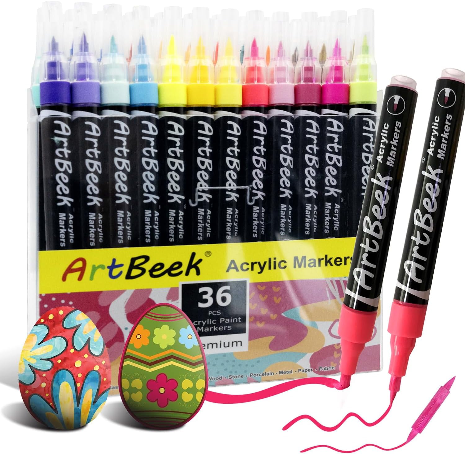 ArtBeek 36 Colors Acrylic Paint Markers, Paint Pens with Brush Tip