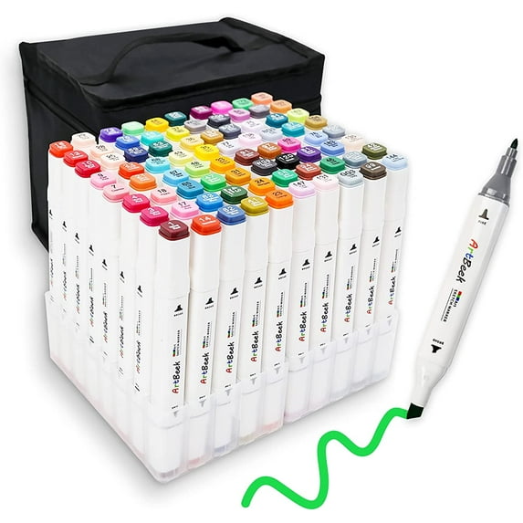 ArtBeek 80 Colors Alcohol Markers Set with Case, Broad and Fine Tip, Multicolor
