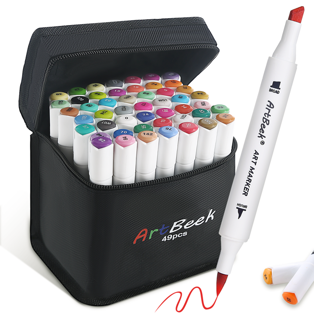 ArtBeek Professional Artist 48 Colors Alcohol Markers Brush Tip with Blender and Case